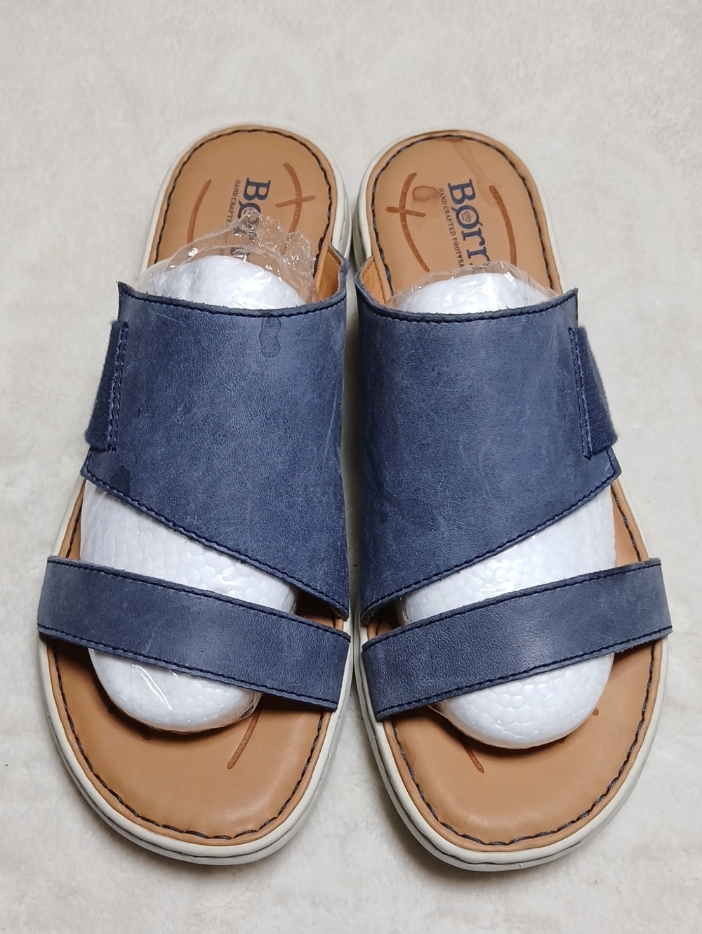 Born Navy Leather Slide Sandals for Women Size 8